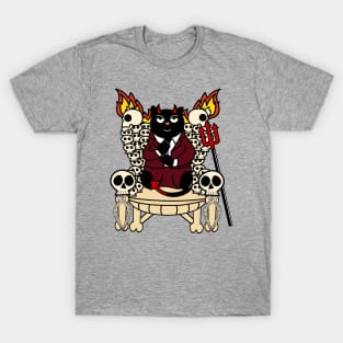 Lord Hiss-ifer Cat with Skull Throne and Pitch Fork for Halloween T-Shirt